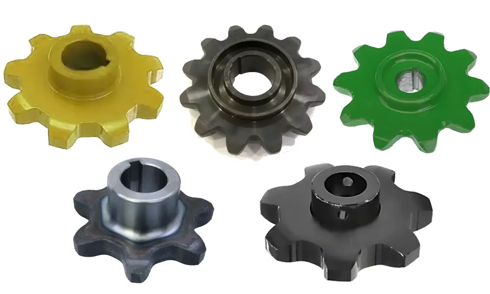 Long-life corrosion-resistant sprockets for TMR feed mixer auger drives and discharge conveyor systems